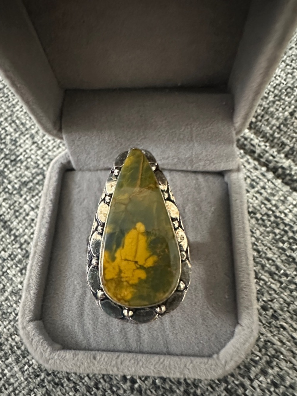 Yellow-Green Teardrop Cherry Creek Jasper Statement Ring - Size 10